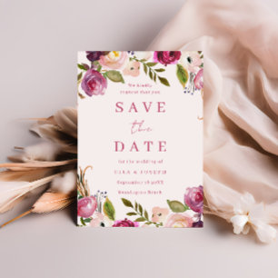 Levendige Roze Aquarel Bloemenkrans Bruiloft Save The Date