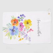 Levendige roze blauwe bloem gepersonaliseerd golfhanddoek (Horizontaal)