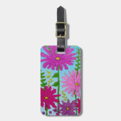 Levendige roze bloem tekening op blauw bagagelabel (Voorkant verticaal)