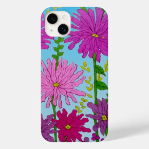 Levendige roze bloem tekening op blauw Case-Mate iPhone 14 plus hoesje