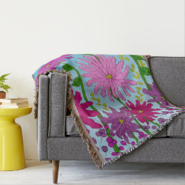 Levendige roze bloem tekening op blauw deken