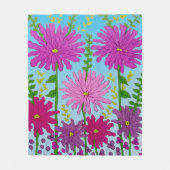 Levendige roze bloem tekening op blauw fleece deken (Voorkant)