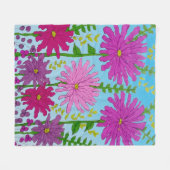 Levendige roze bloem tekening op blauw fleece deken (Voorkant (Horizontaal))