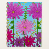 Levendige roze bloem tekening op blauw planner (Voorkant)
