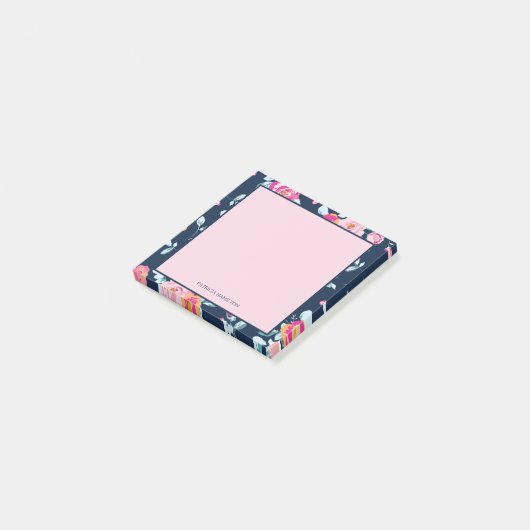 Levendige Roze Bloemen Custom Name Post-it® Notes (Schuin)