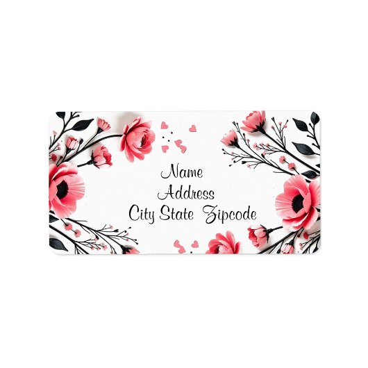 Levendige roze bloemen etiket