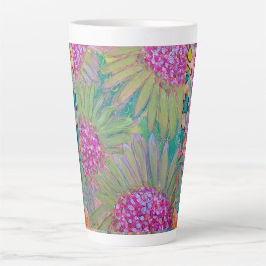 Levendige roze bloemen latte mok (Voorkant)