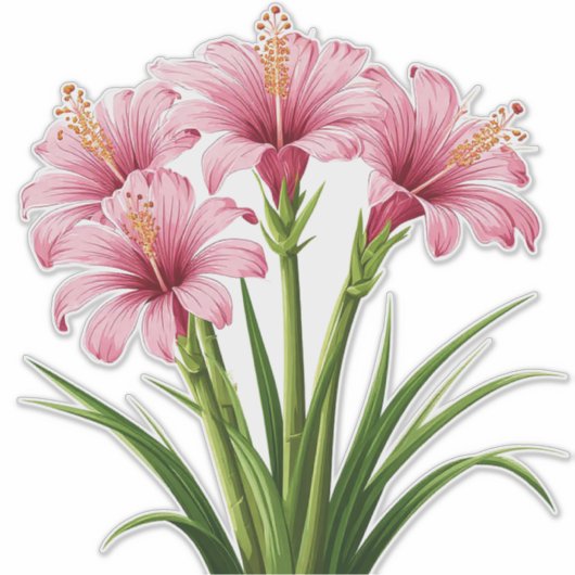 Levendige Roze Bloemen Sticker (Voorkant)