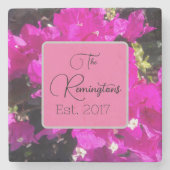 Levendige roze bloemige familienaam stenen onderzetter (Voorkant)
