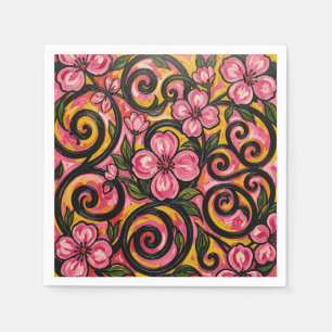 Levendige Roze Bloemige Spiraal Kunst Servet