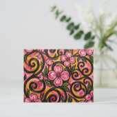Levendige Roze Bloemige Wervelende Kunst Briefkaart (Staand voorkant)
