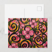 Levendige Roze Bloemige Wervelende Kunst Briefkaart (Voorkant / Achterkant)