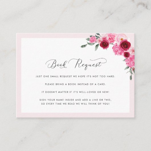 Levendige roze bloemige Xmas Boek Aanvraag Baby sh Informatiekaartje (Voorkant)