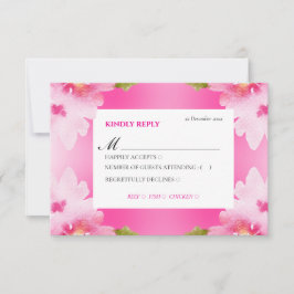 Levendige roze bloemrijke RSVP-kaart met maaltijdk RSVP Kaartje