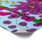 Levendige roze bloemtekening op blauw poster (Hoek)