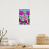 Levendige roze bloemtekening op blauw poster (Keuken)