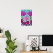 Levendige roze bloemtekening op blauw poster (Thuiskantoor)