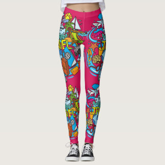 Levendige roze cartoon kunst voor reizigers leggings