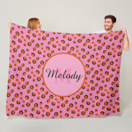 levendige roze cheetah Animal Print Monogram Fleece Deken