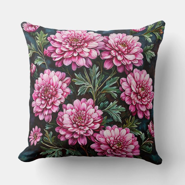 Levendige Roze Chrysanten Kussen (Voorkant)