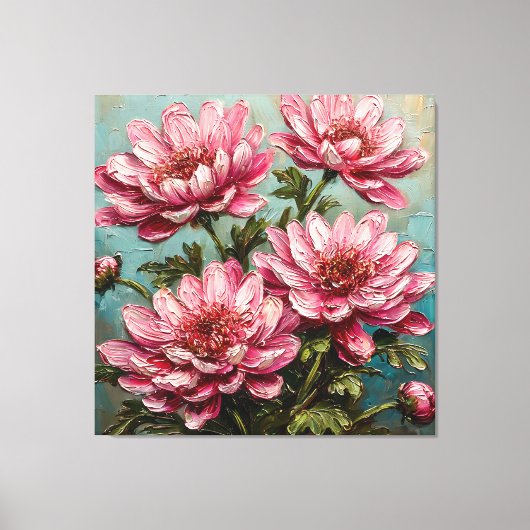 Levendige roze chrysanthemum bloemen canvas afdruk (Voorkant)