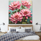 Levendige roze chrysanthemum bloemen canvas afdruk (Insitu (Slaapkamer))