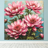 Levendige roze chrysanthemum bloemen canvas afdruk (Insitu (Houten vloer))