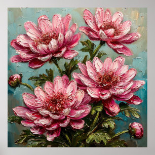 Levendige Roze Chrysanthemum Bloemen Poster