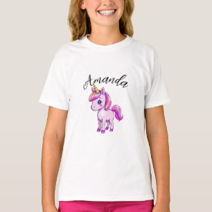 Levendige Roze Eenhoorn Meisje Naam T-shirt