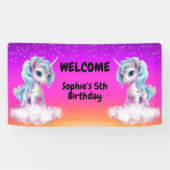 Levendige roze eenhoorn verjaardag spandoek (Horizontaal)