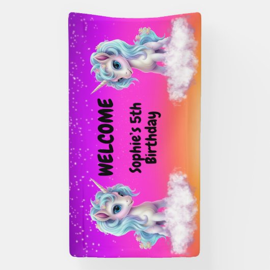 Levendige roze eenhoorn verjaardag spandoek (Verticaal)