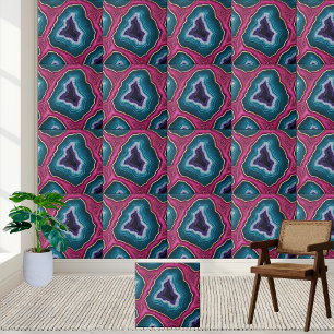 Levendige Roze en Blauwe Geode Tegel Tegeltje