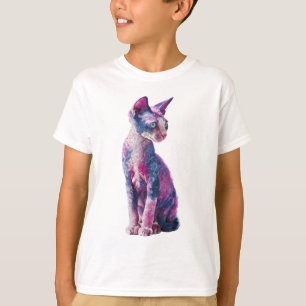 Levendige Roze en Blauwe Krullende Vacht Kat Kinde T-shirt