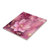 Levendige roze en gouden bloemen tegeltje (Zijkant)