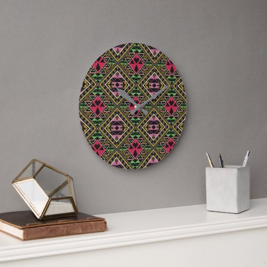 Levendige Roze en Groene Abstracte Fabric Art Grote Klok (Kantoor)