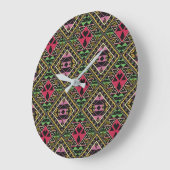 Levendige Roze en Groene Abstracte Fabric Art Grote Klok (Hoek)