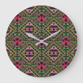 Levendige Roze en Groene Abstracte Fabric Art Grote Klok (Voorkant)