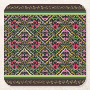 Levendige Roze en Groene Abstracte Fabric Art Kartonnen Onderzetters