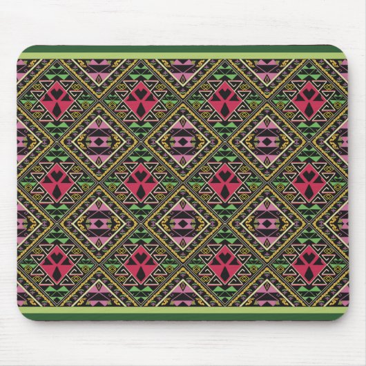 Levendige Roze en Groene Abstracte Fabric Art Muismat (Voorkant)