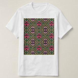 Levendige Roze en Groene Abstracte Fabric Art T-shirt