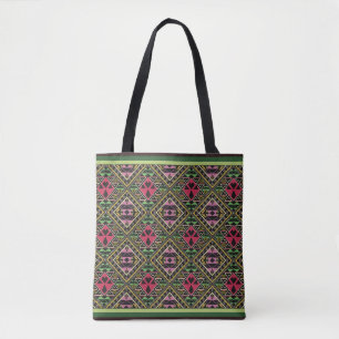 Levendige Roze en Groene Abstracte Fabric Art Tote Bag