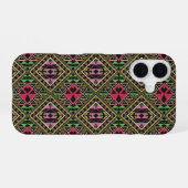 Levendige roze en groene abstracte stofkunst iPhone 16 hoesje (Achterkant horizontaal)