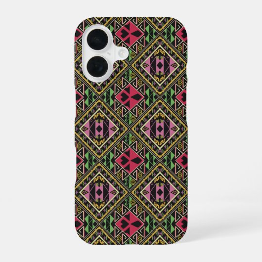 Levendige roze en groene abstracte stofkunst iPhone 16 hoesje (Achterkant)
