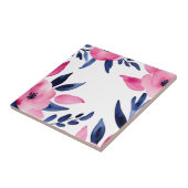 Levendige roze en Navy Waterverf Flowers Tegeltje (Zijkant)