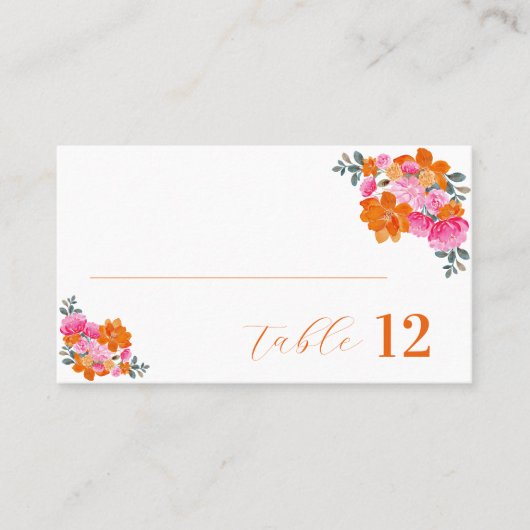 Levendige Roze en Oranje Bloemen Platte Zomerbruil Plaatskaartje (Voorkant)