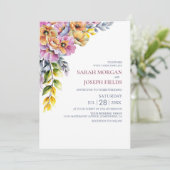 Levendige roze en Oranje bloemenbruiloft Kaart (Staand voorkant)