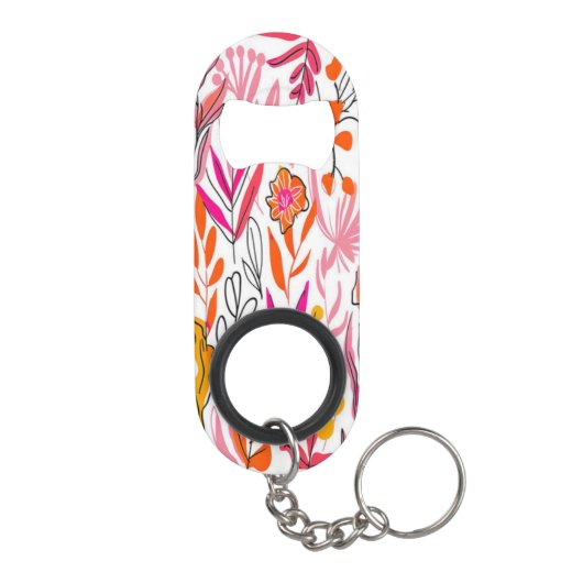 Levendige roze en Oranje bloemenpatronen Mini Flessenopener (Achterkant)