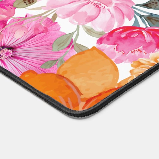 Levendige Roze en Oranje Bloementuin Aangepaste na Bureaumat (Hoek)