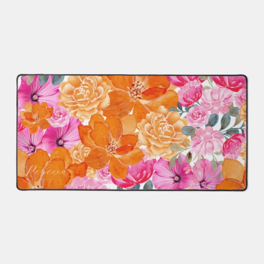 Levendige Roze en Oranje Bloementuin Aangepaste na Bureaumat (Voorkant)