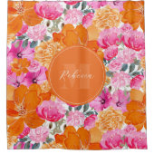 Levendige Roze en Oranje Bloementuin Aangepaste na Douchegordijn (Voorkant)